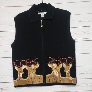 Lisa International Black Wool Christmas Reindeer Vest